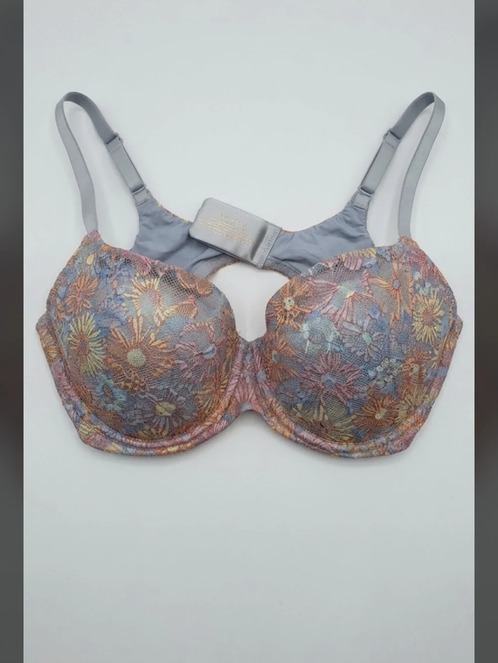 No Boundaries Pink & Blue Bra with Multicolor Floral Lace - Picture 1 of 6